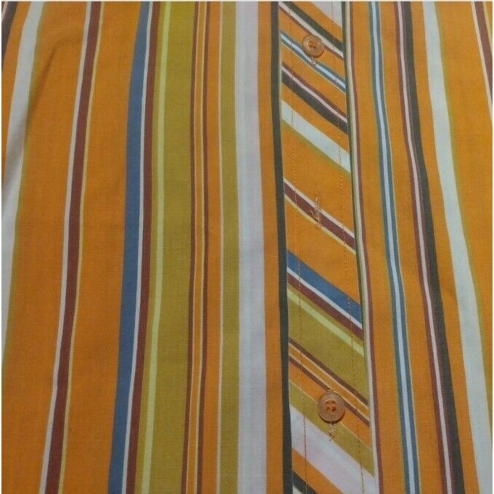 Dtek Jeans Men Shirt Sz L  Orange Stripe Long Sleeve Double Collar French Cuffs - Picture 5 of 8